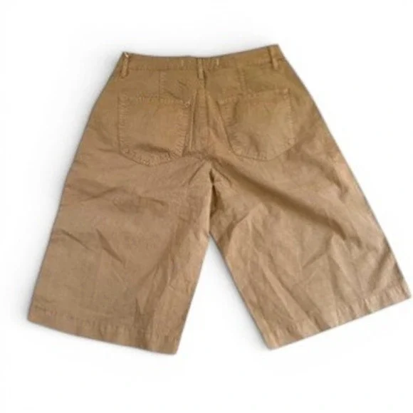 AMO Sharon Bermuda Shorts Womens 27 Tan Pleated Cotton Twill Wide Leg New - Picture 4 of 7